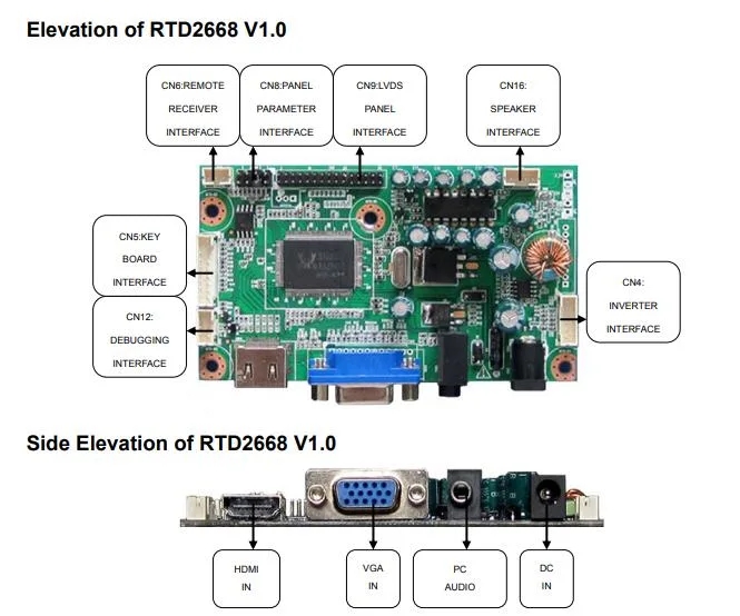 Rtd 2668 Video Multiple LCD Display Controller Board with 12V DC in